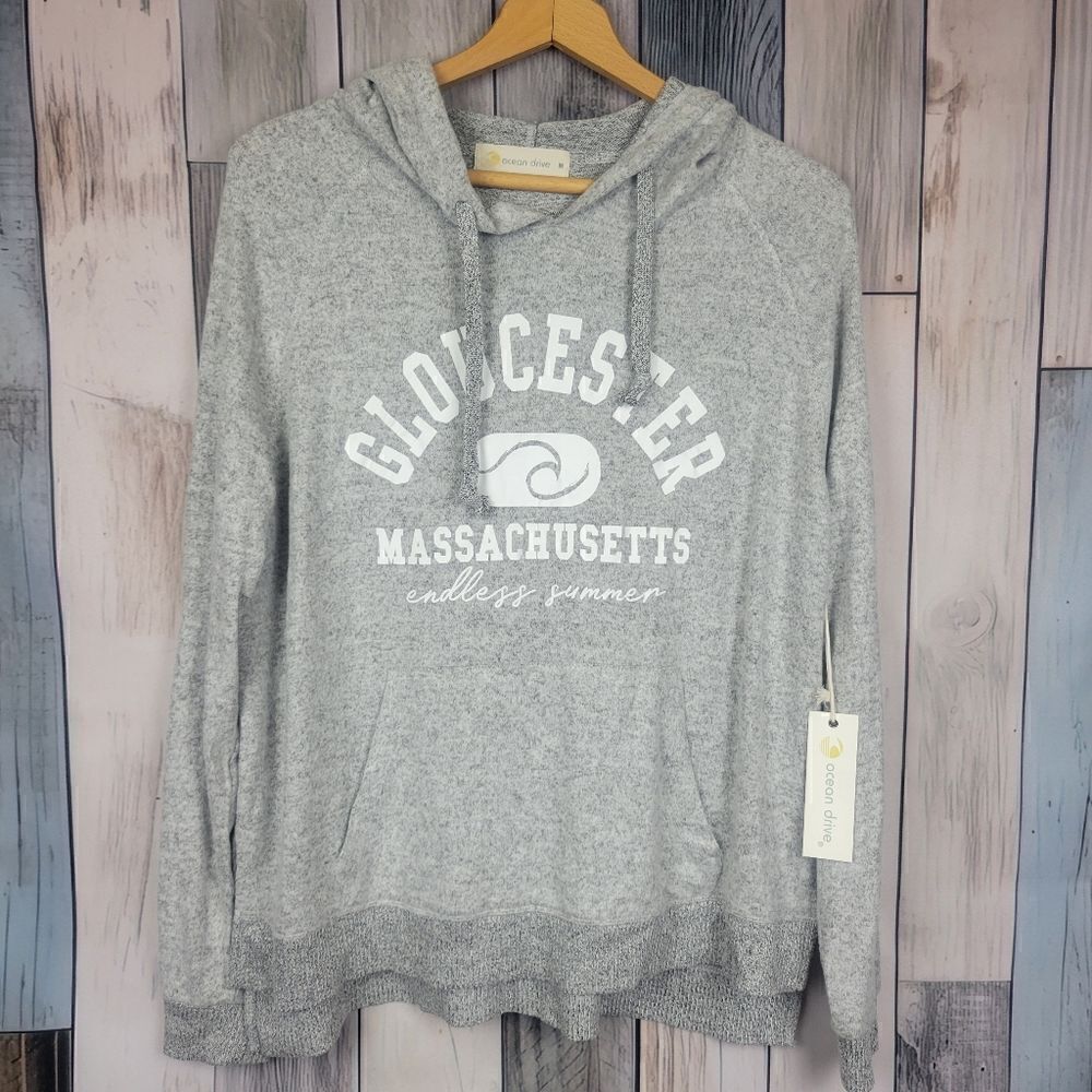 Ocean Drive Glouster Massachusetts Gray Hooded Sweatshirt Size Medium